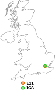 map showing distance between E11 and IG8