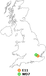 map showing distance between E11 and WD7