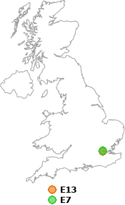 map showing distance between E13 and E7
