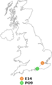 map showing distance between E14 and PO9