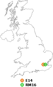 map showing distance between E14 and RM16