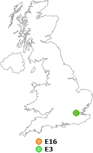 map showing distance between E16 and E3