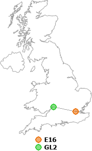 map showing distance between E16 and GL2