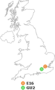 map showing distance between E16 and GU2