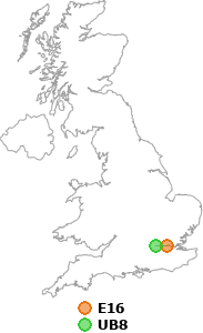 map showing distance between E16 and UB8