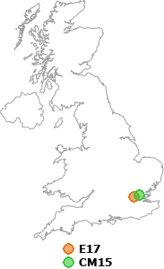 map showing distance between E17 and CM15