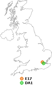map showing distance between E17 and DA1