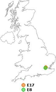 map showing distance between E17 and E8