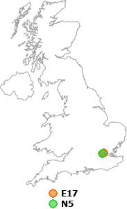 map showing distance between E17 and N5