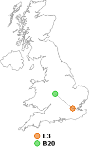 map showing distance between E3 and B20
