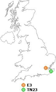 map showing distance between E3 and TN23