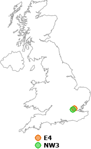 map showing distance between E4 and NW3