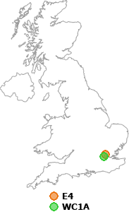 map showing distance between E4 and WC1A