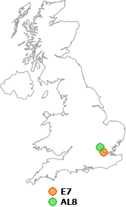 map showing distance between E7 and AL8