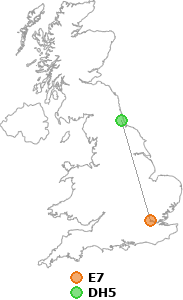 map showing distance between E7 and DH5