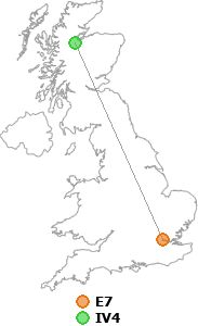 map showing distance between E7 and IV4