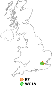 map showing distance between E7 and WC1A