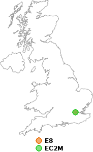 map showing distance between E8 and EC2M