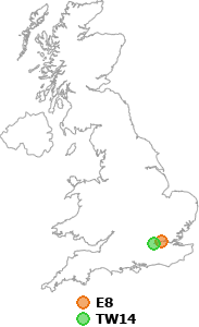 map showing distance between E8 and TW14