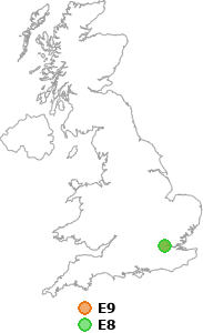 map showing distance between E9 and E8