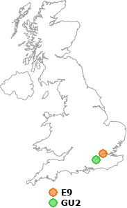 map showing distance between E9 and GU2