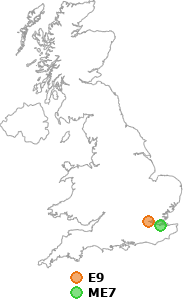 map showing distance between E9 and ME7