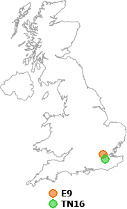 map showing distance between E9 and TN16