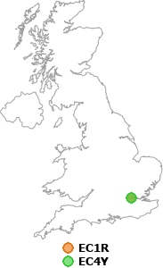 map showing distance between EC1R and EC4Y