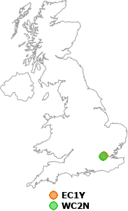 map showing distance between EC1Y and WC2N