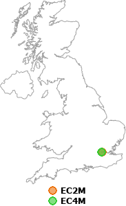 map showing distance between EC2M and EC4M