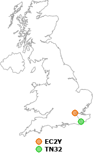 map showing distance between EC2Y and TN32