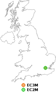 map showing distance between EC3M and EC2M