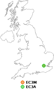 map showing distance between EC3M and EC3A