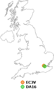map showing distance between EC3V and DA16