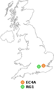 map showing distance between EC4A and RG1