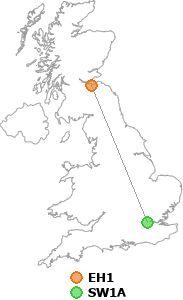 map showing distance between EH1 and SW1A
