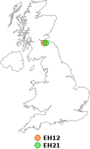 map showing distance between EH12 and EH21