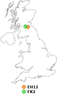 map showing distance between EH12 and FK2