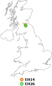 map showing distance between EH14 and EH26