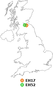 map showing distance between EH17 and EH52