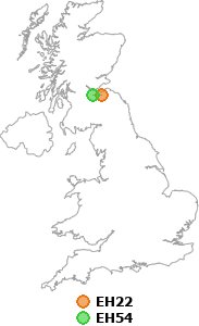 map showing distance between EH22 and EH54