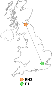 map showing distance between EH3 and E1