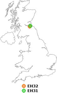 map showing distance between EH32 and EH31