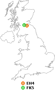 map showing distance between EH4 and FK5