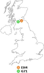 map showing distance between EH4 and G71