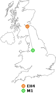 map showing distance between EH4 and M1