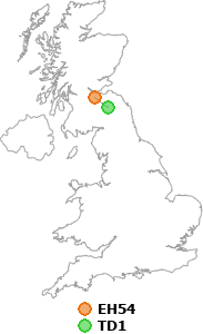 map showing distance between EH54 and TD1