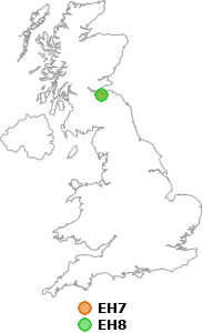 map showing distance between EH7 and EH8