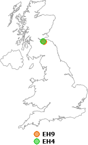 map showing distance between EH9 and EH4