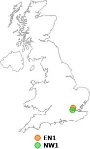 map showing distance between EN1 and NW1